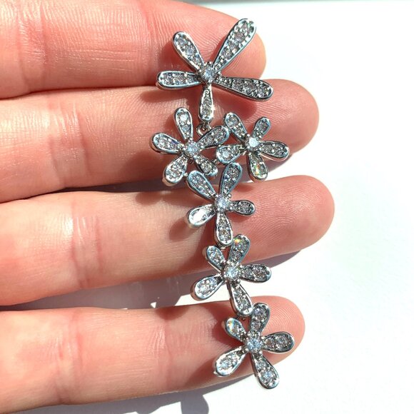 NEW ~ Anthropologie Shashi Delicate Pave Crystal Cascading Flower Earrings - Picture 11 of 11